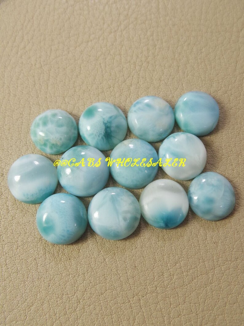 Wholesalegems Natural Larimar Smooth Round Shape Cabochons Larimar Cabochons High Quality 2 Pieces 13-13.5 MM Size