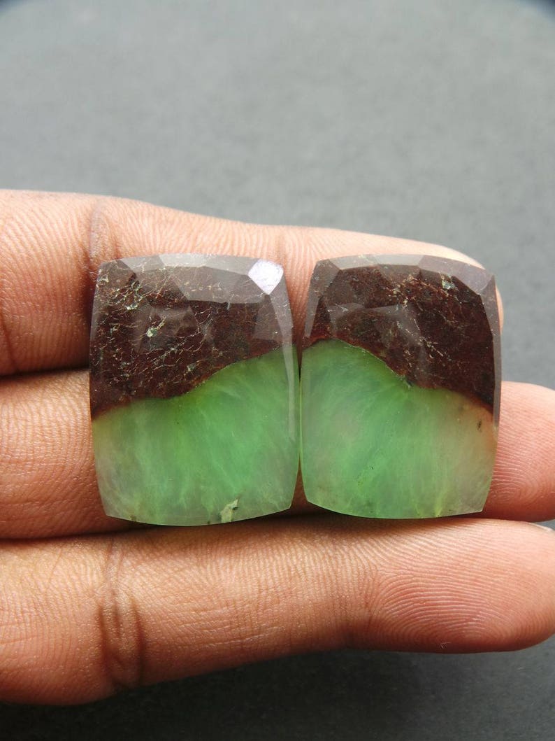 Chrysoprase Gemstone Cabochon-Chrysoprase Cabochons-Natural Chrysoprase Faceted Rose Cut Rectangle Slice Cabochon-27x21 MM-Wholesalegems