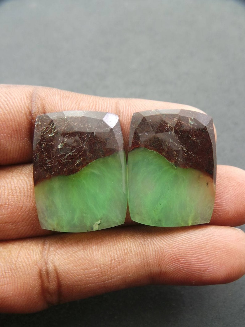 Chrysoprase Gemstone Cabochon-Chrysoprase Cabochons-Natural Chrysoprase Faceted Rose Cut Rectangle Slice Cabochon-27x21 MM-Wholesalegems