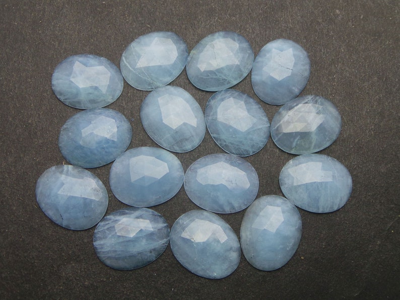 Aquamarine Gemstone Cabochon-Natural Aquamarine Faceted One Side Rose Cut Oval Cabochon-20x16 MM-3 Pcs-High Quality-Wholesalegems #W18273