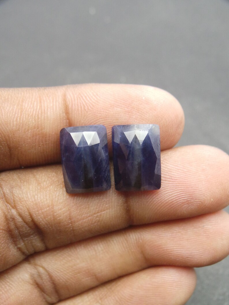 Blue Sapphire Gemstone Cabochon-Blue Sapphire Cabochon-Natural Sapphire Faceted Rose Cut Rectangle Cabochon-13x9.5 MM-1 Pair-Wholesalegems