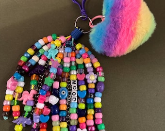 Rainbow Heart Tassel Bag Charm: Neon Theme Decor