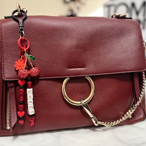 Red Cherry Beaded Bag Charm Set: Whimsical Accessories