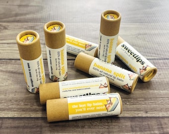 Bálsamo labial con sabor a plátano / Bálsamo labial artesanal / Bálsamo labial ecológico / Bálsamo labial totalmente natural / Bálsamo labial totalmente natural / Bálsamo labial de cera de abejas