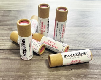 Lippenbalsem met kersenkauwgomsmaak | Handgemaakte lippenbalsem | Milieuvriendelijke lippenbalsem | Geheel natuurlijke lippenbalsem | Volledig natuurlijke chapstick
