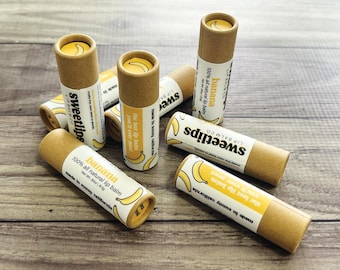 Bálsamo labial con sabor a plátano / Bálsamo labial artesanal / Bálsamo labial ecológico / Bálsamo labial totalmente natural / Bálsamo labial totalmente natural / Bálsamo labial de cera de abejas