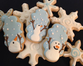 Mini snowman cookies | Custom decorated snowflake Christmas cookies
