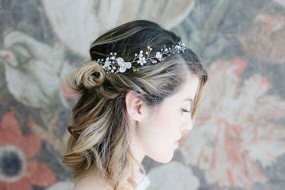 Bridal Pearl Hair Vine Wedding Halo Bridal Headpiece Etsy
