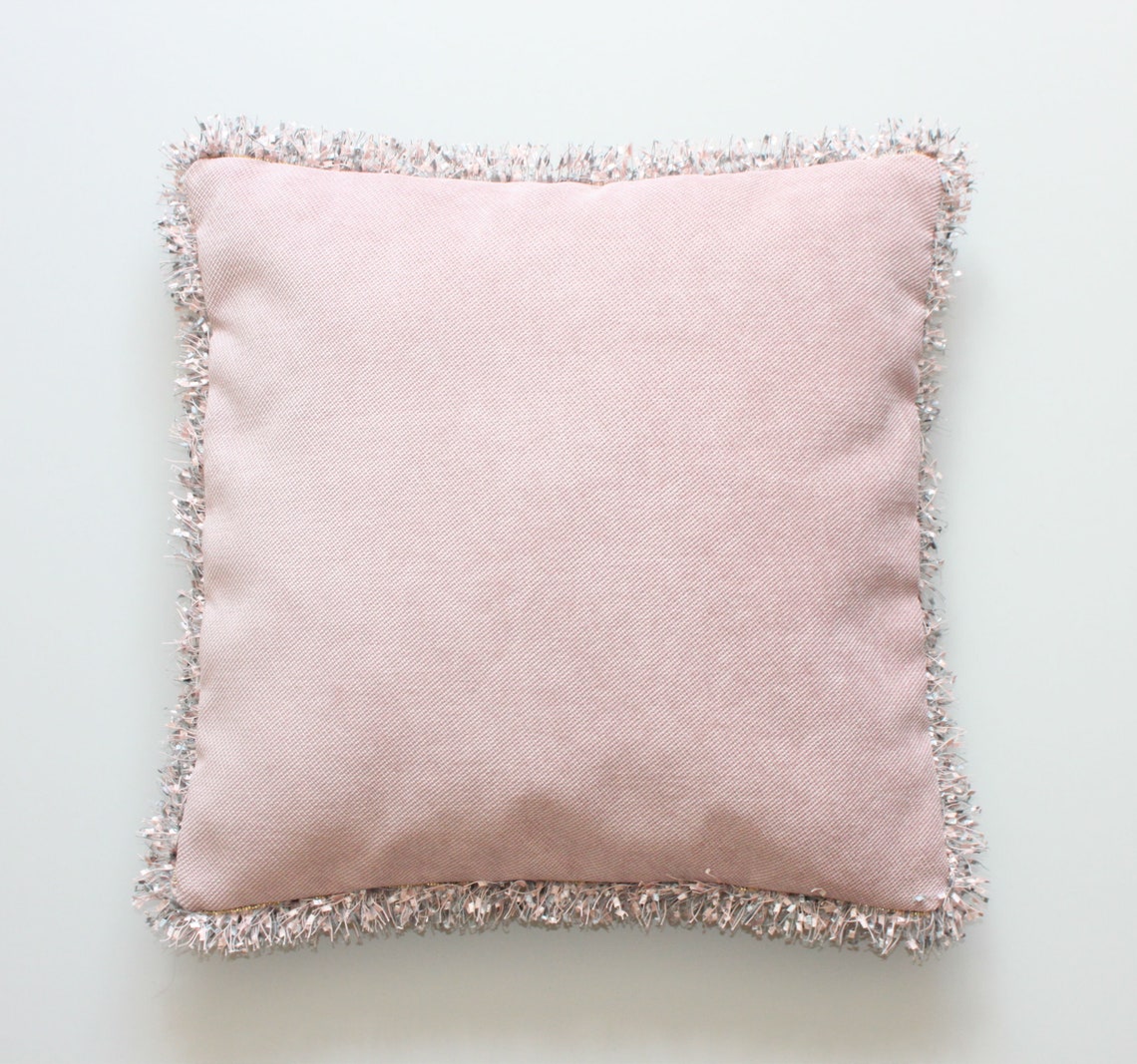 Dusty lavender velour pillow cover with fringe 16x16 inches Etsy
