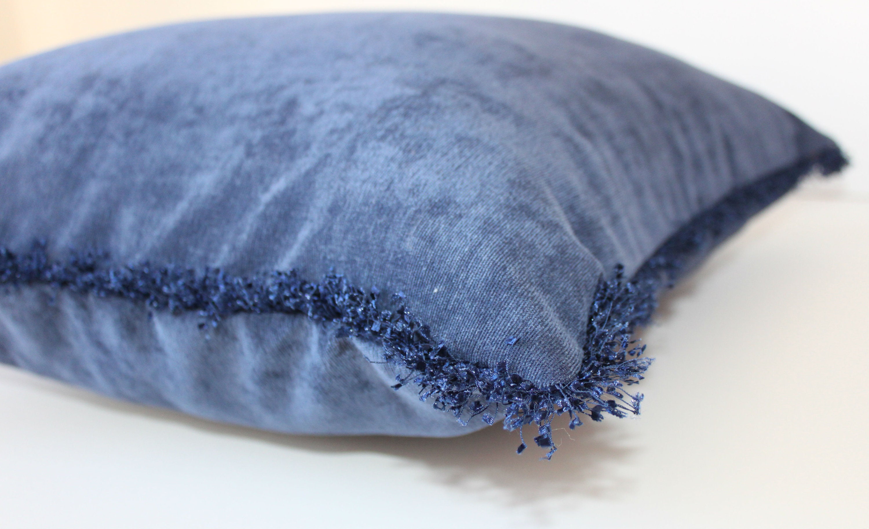 Blue plain fringed velour pillow cover 20x20 inches 50x50 cm Etsy