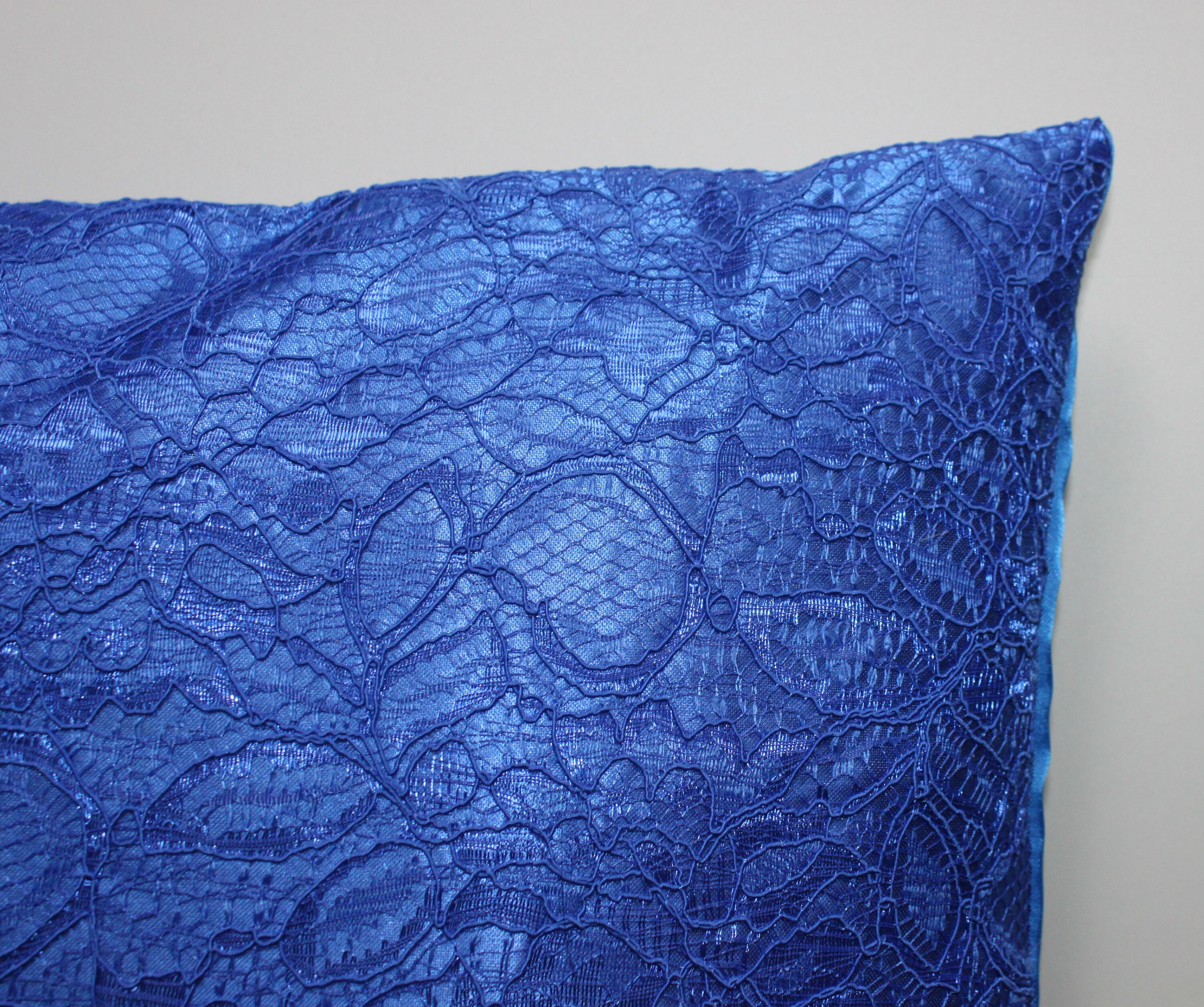 Blue guipure and satin pillow cover 20x20 inches 50x50 cm Etsy