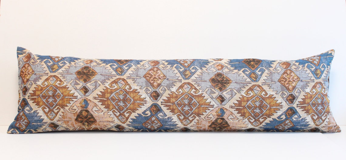 Extra long blue and brown tapestry pillow cover 14x48 inches Etsy