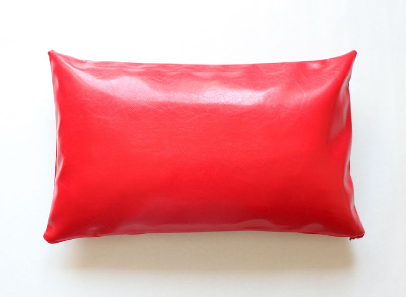 Red Faux Leather Pillow Cover 12x20 Inches 30x50 Cm Etsy