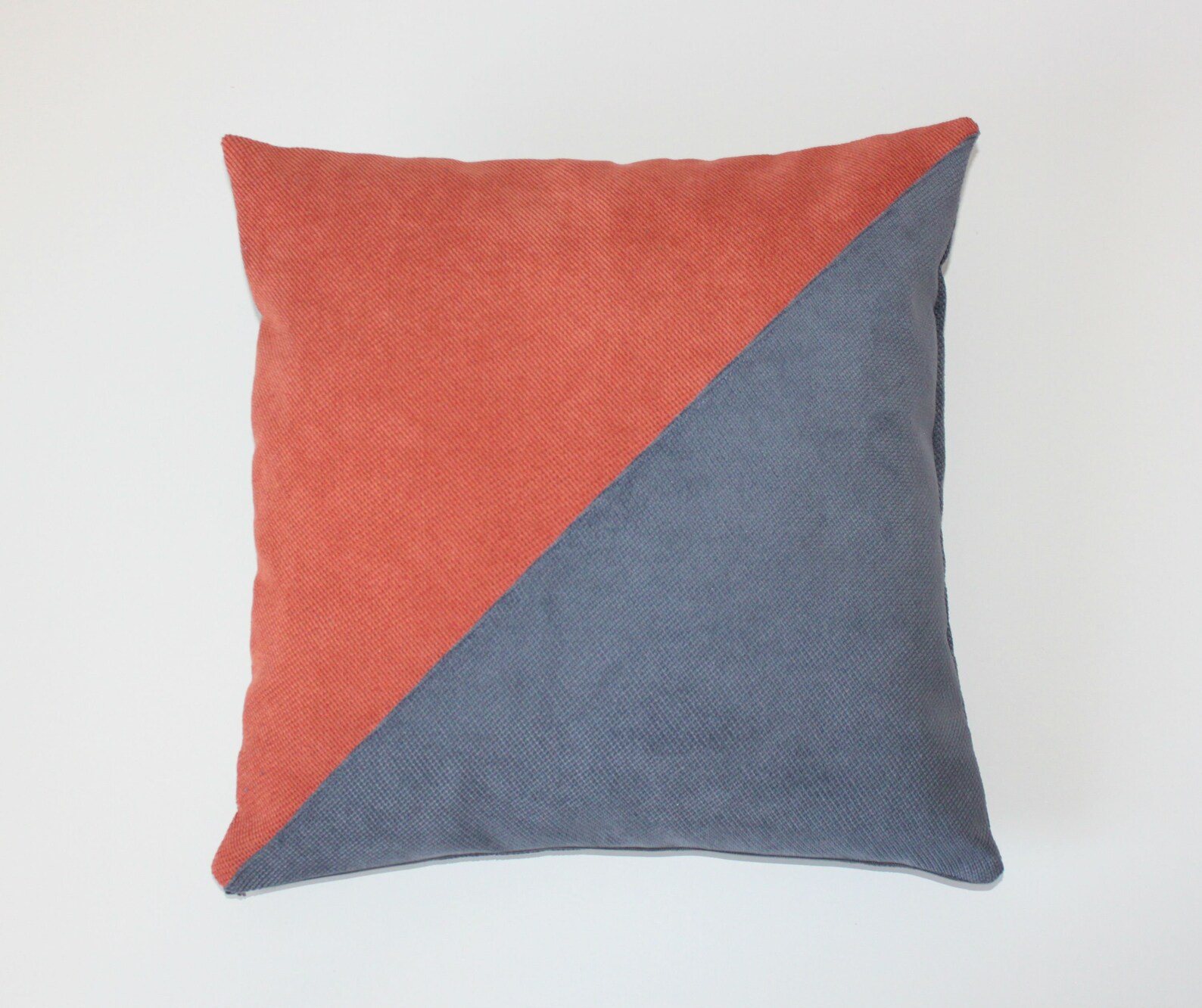 Colorblock blue and terracotta velour pillow cover 16x16 Etsy
