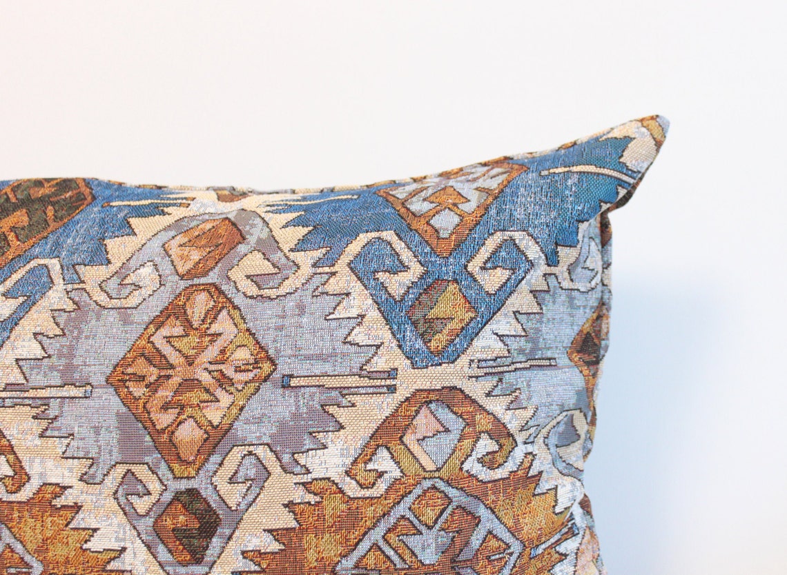 Extra long blue and brown tapestry pillow cover 14x48 inches Etsy