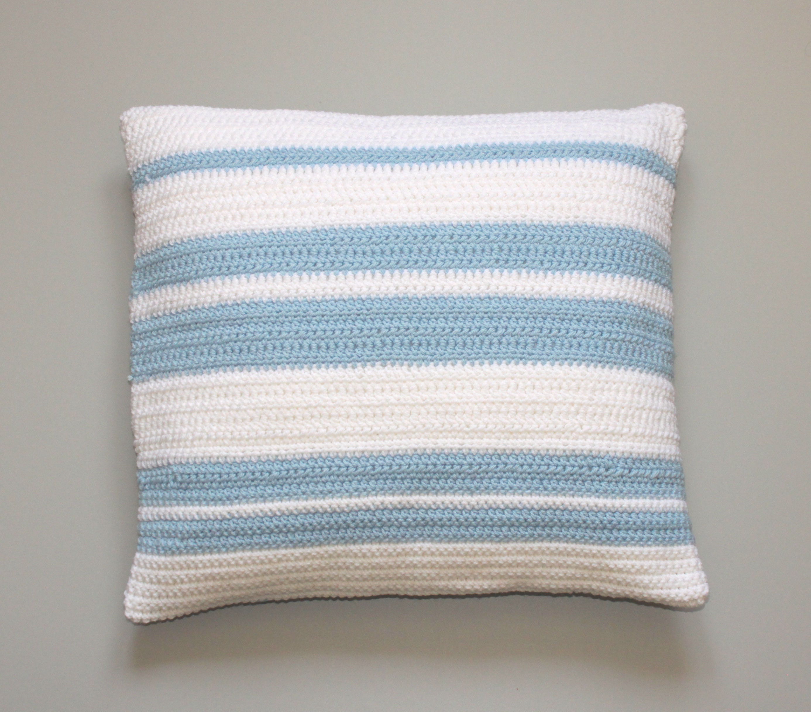 White and blue striped knit pillow cover 20x20 inches 50x50 cm Etsy