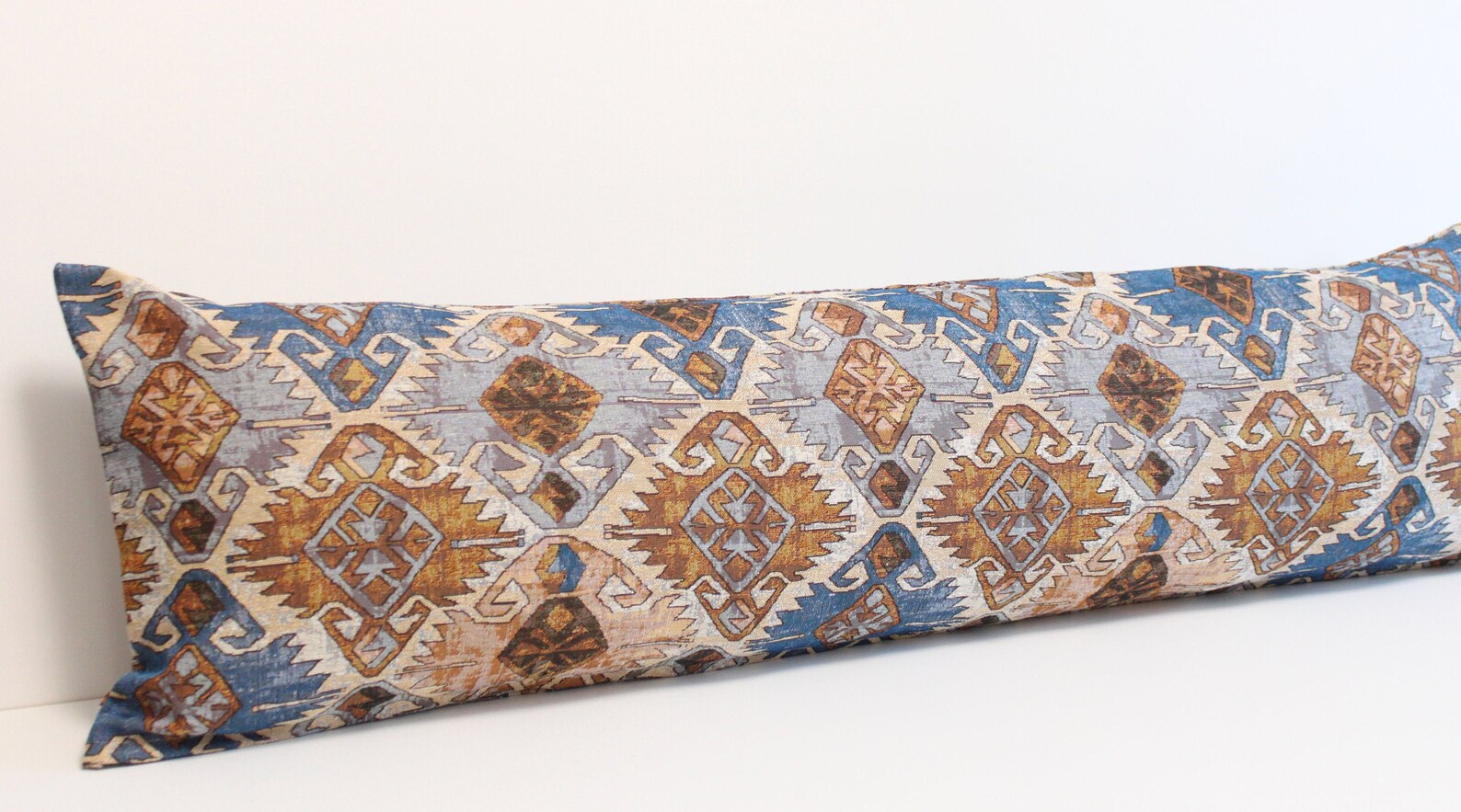 Extra long blue and brown tapestry pillow cover 14x48 inches Etsy
