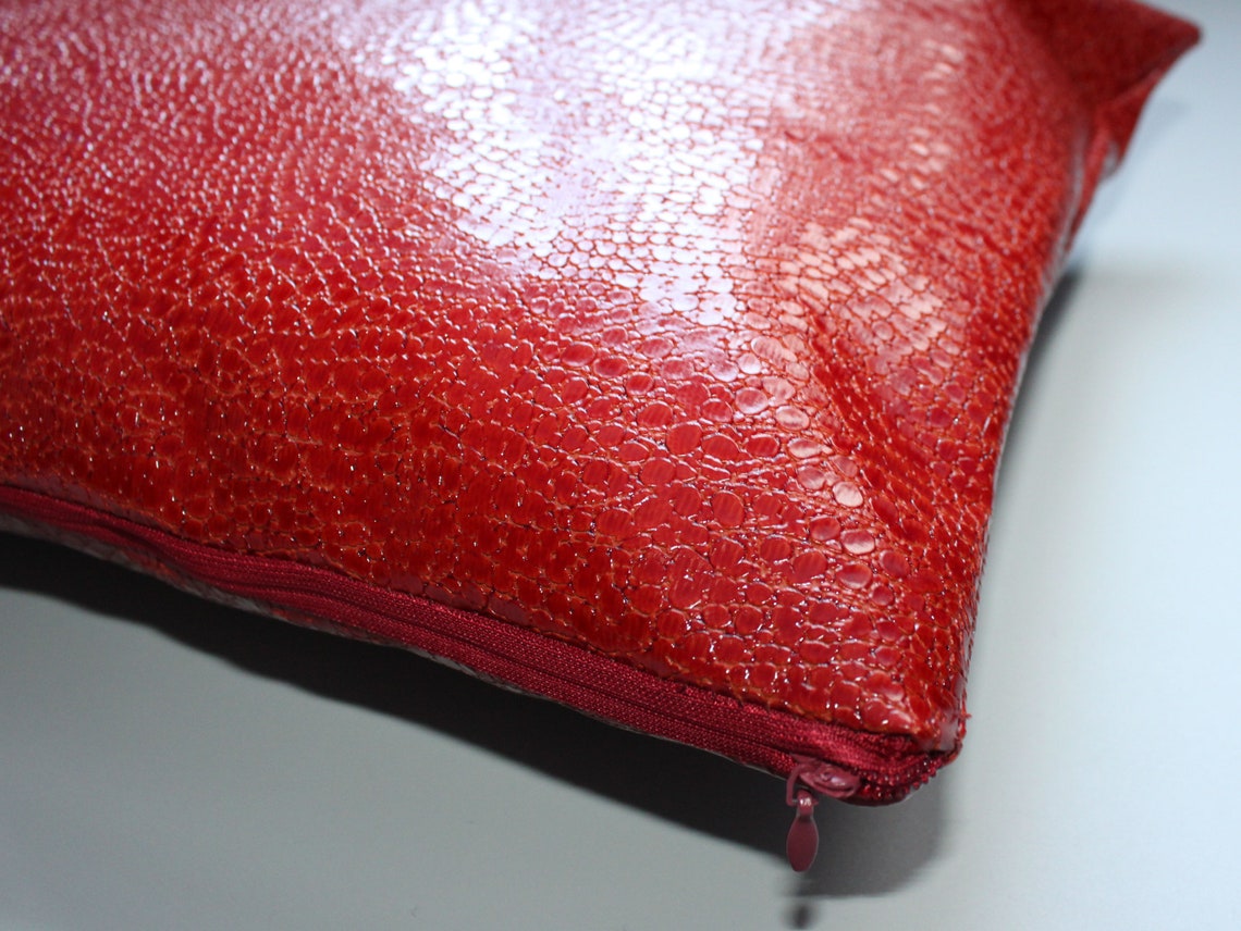 Red textured reptile faux leather pillow cover 12x16 inches Etsy