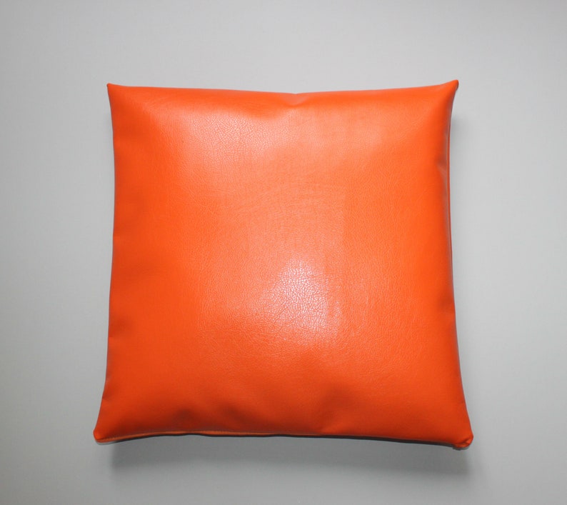 Orange faux leather pillow cover 18x18 inches 45x45 cm | Etsy
