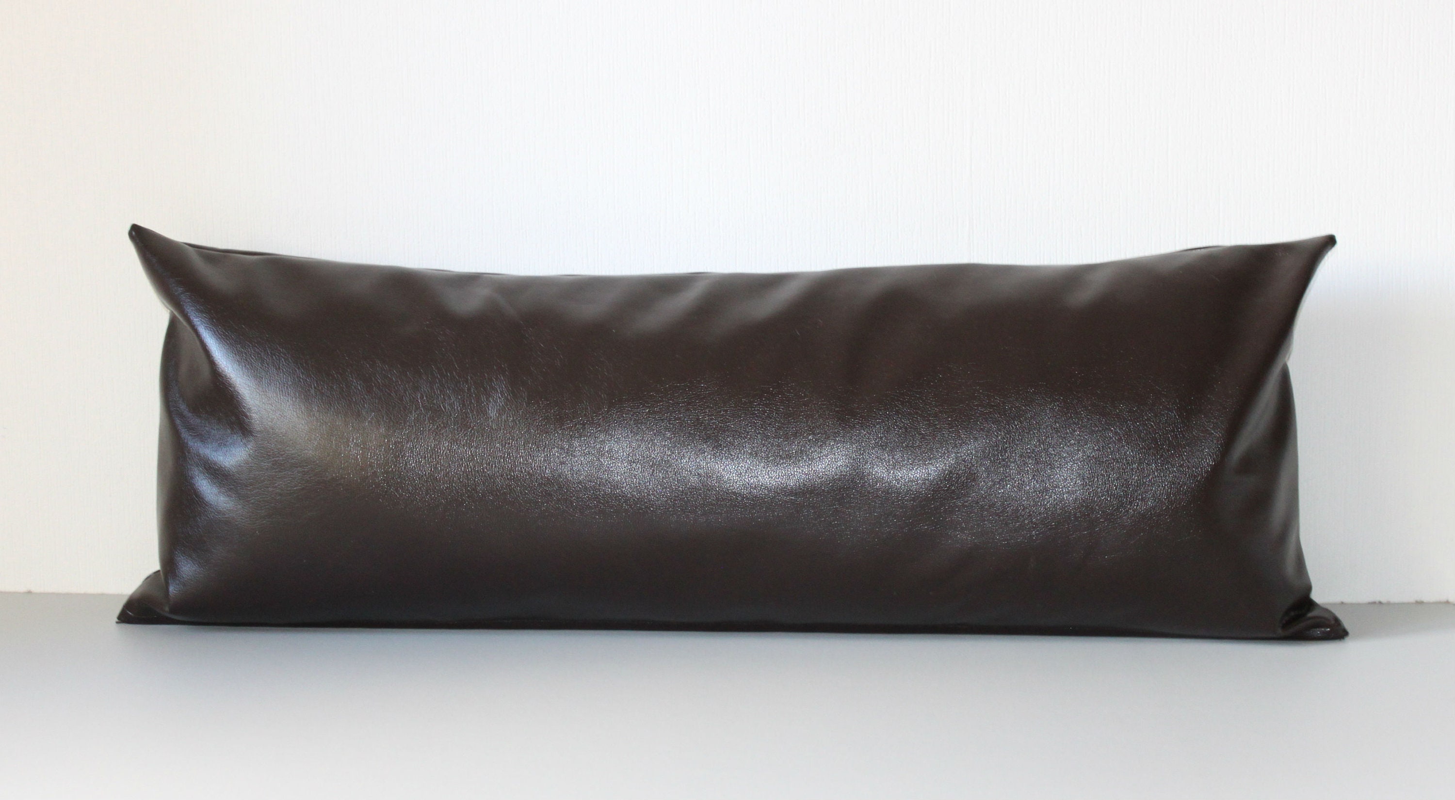 Dark Brown Long Lumbar Faux Leather Pillow Cover 14x36 Inches Etsy