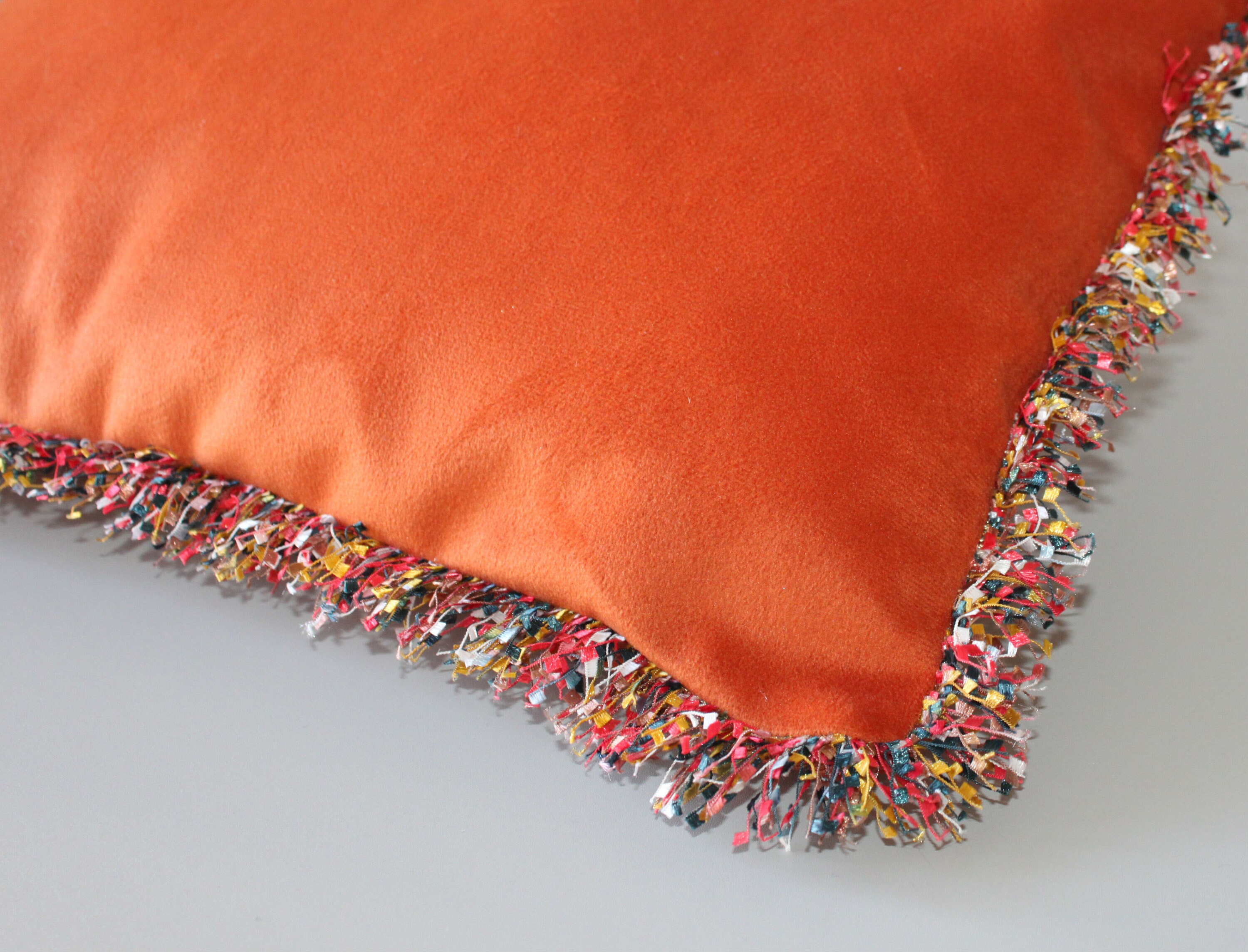 Burnt Orange Velour Pillow Cover With Multicolor Fringe 12x16 Etsy
