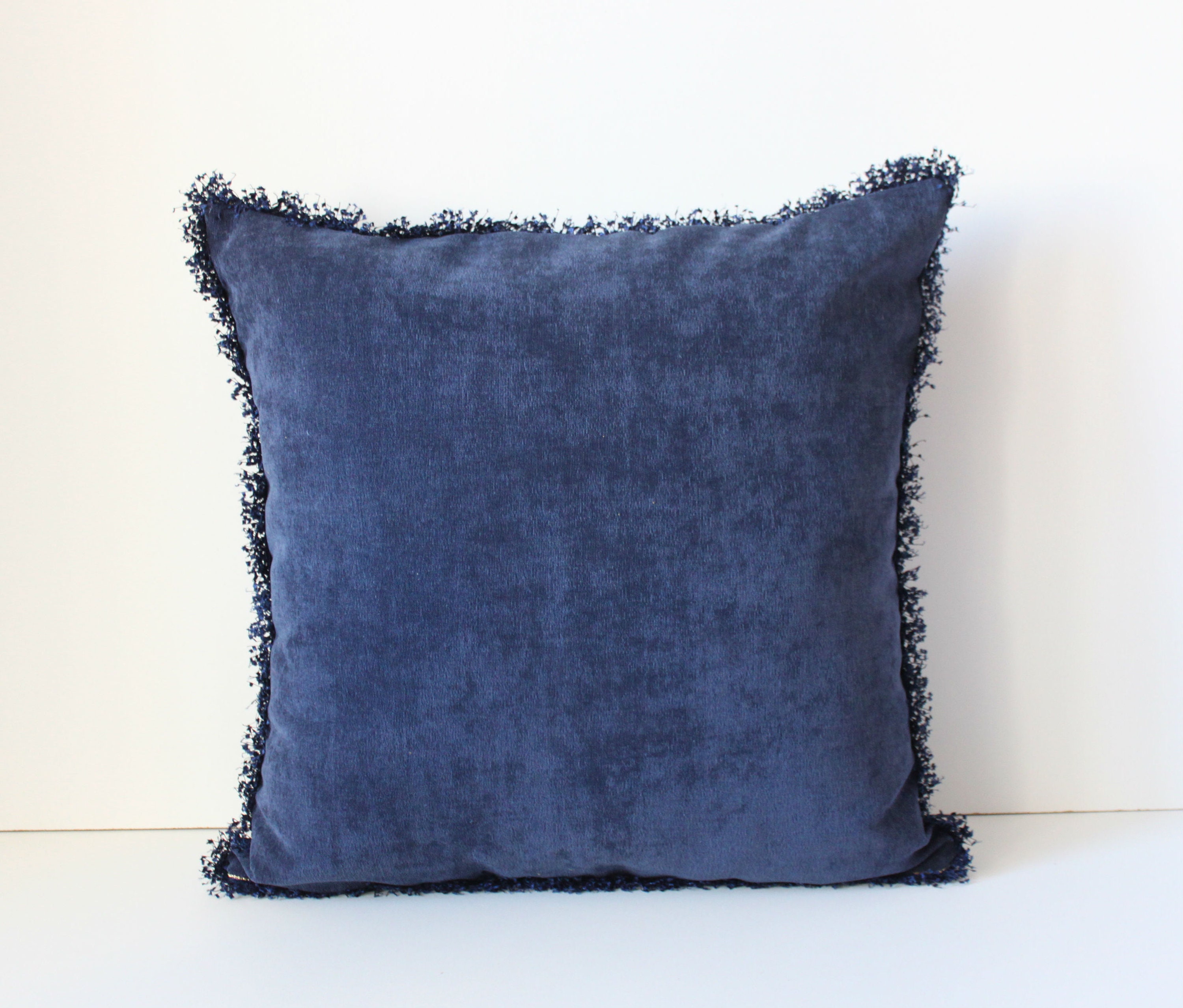 Blue plain fringed velour pillow cover 20x20 inches 50x50 cm Etsy