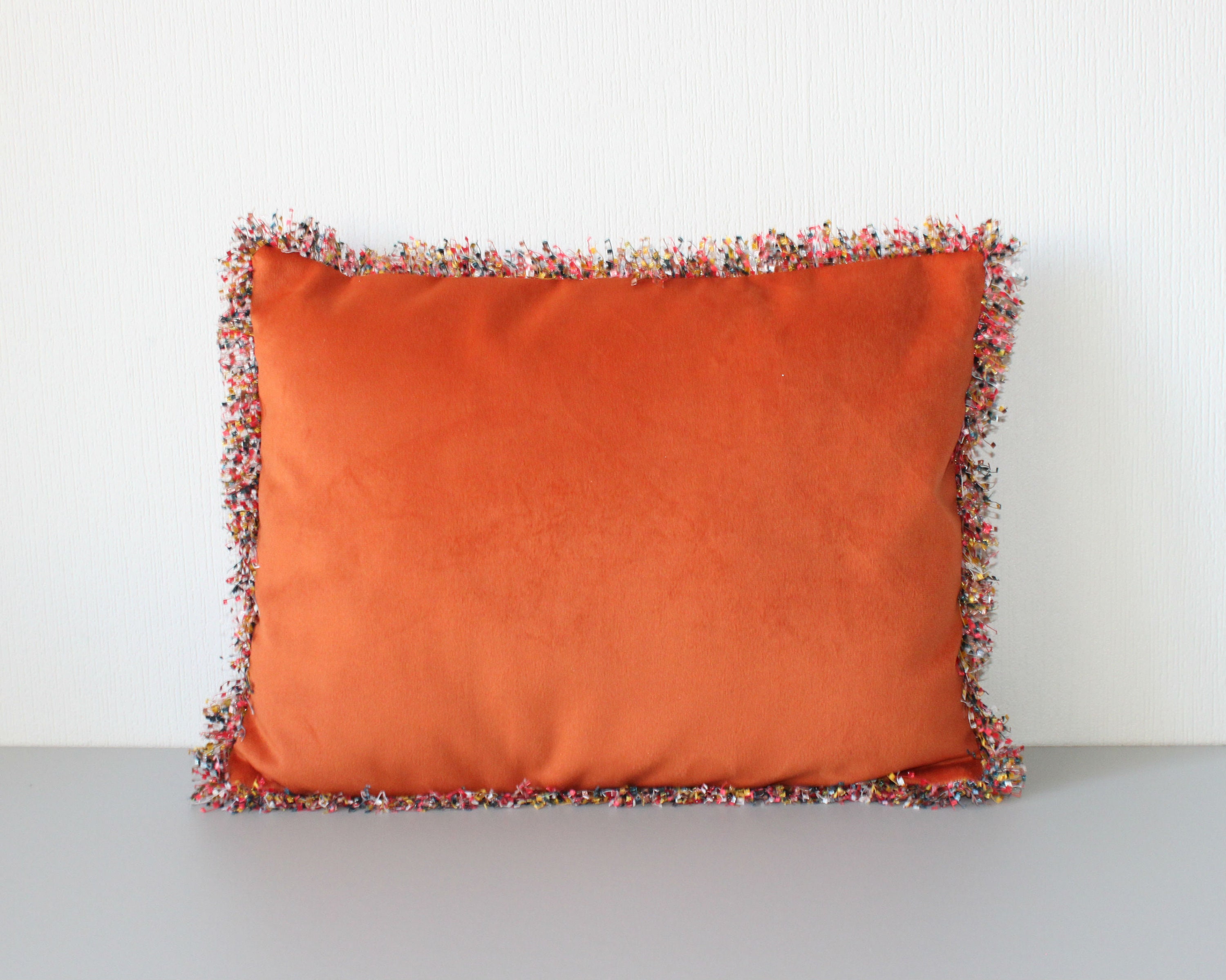 Burnt Orange Velour Pillow Cover With Multicolor Fringe 12x16 Etsy