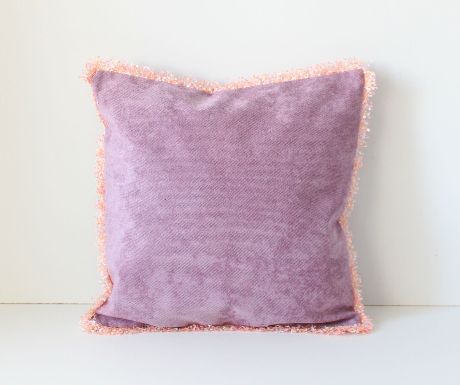 Lilac fringed velour pillow cover 16x16 inches 40x40 cm Etsy