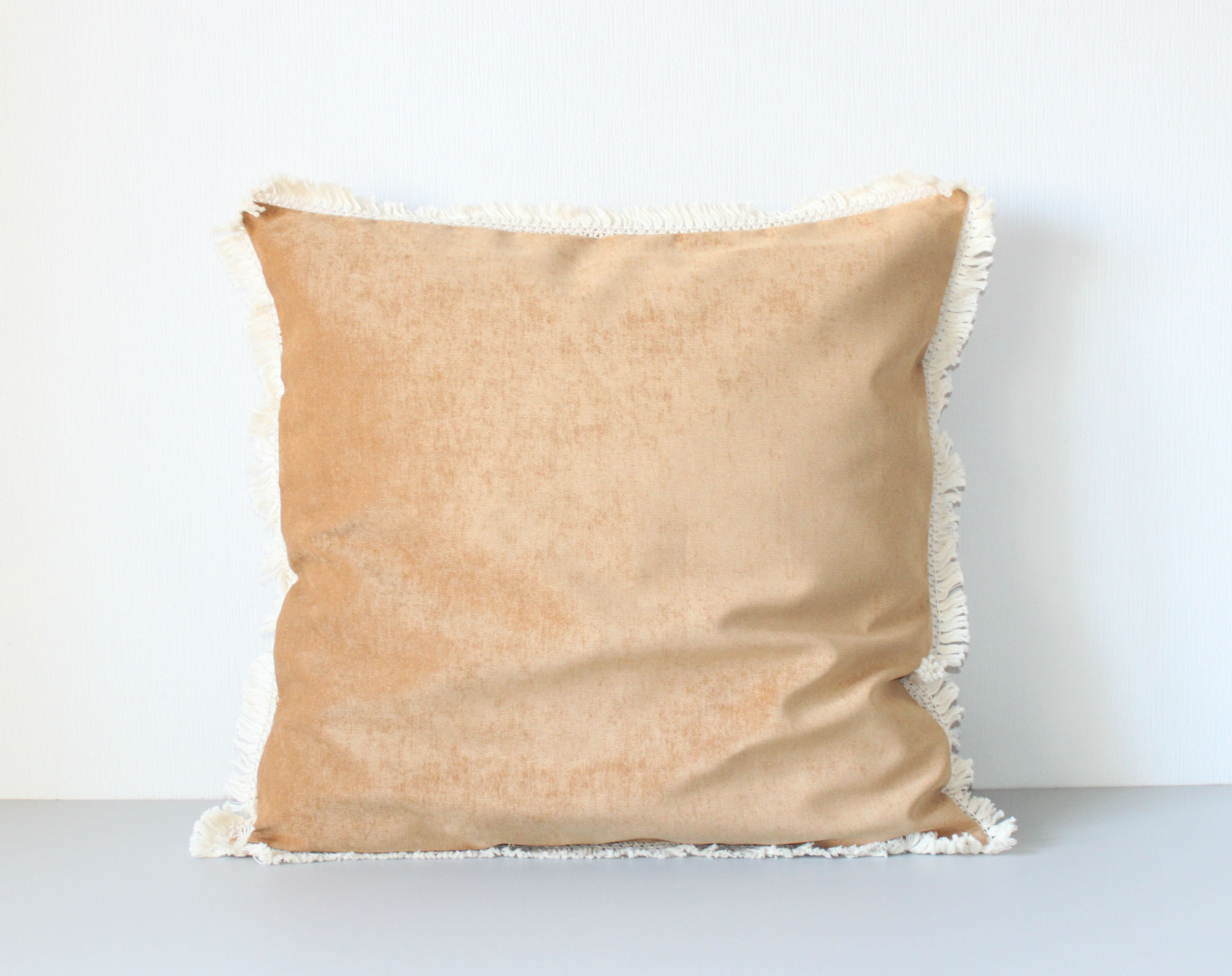 Beige fringed boho velour pillow cover 24x24 inches 60x60 cm Etsy
