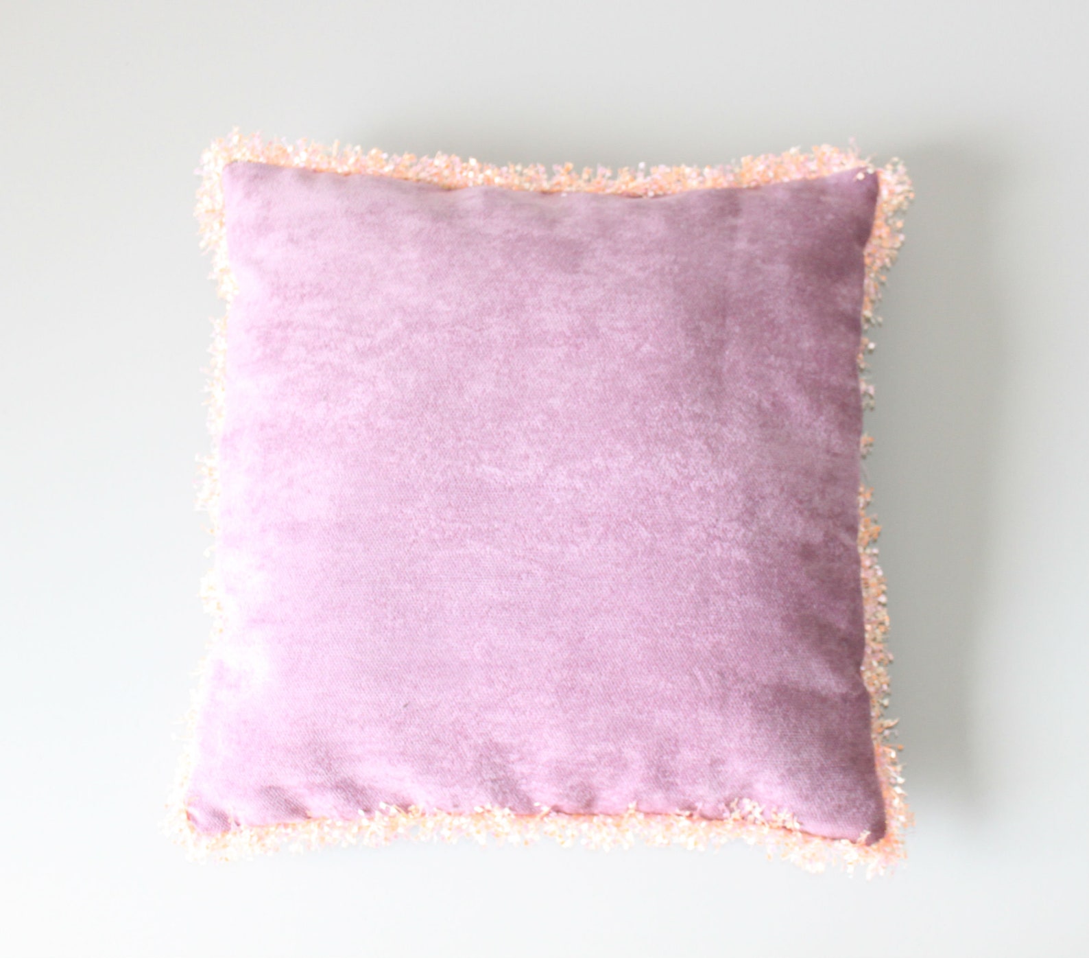 Lilac fringed velour pillow cover 16x16 inches 40x40 cm Etsy