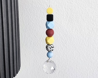 Geometric Suncatcher: Rainbow Confetti Silicone Beads, Crystal Prism