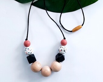 Geometric Silicone Necklace, Terrazzo Blush Pink, Breastfeeding Chain