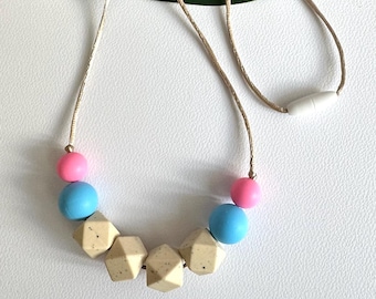 Geometric Concrete beige, pink Nursing Necklace: Modern Statement Chain