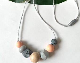 Peach & Grey Silicone Nursing Necklace: Modern Mom Jewelry