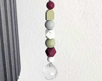 Crystal Prism Suncatcher: Sage & Wine Silicone Beads, Rainbow Maker