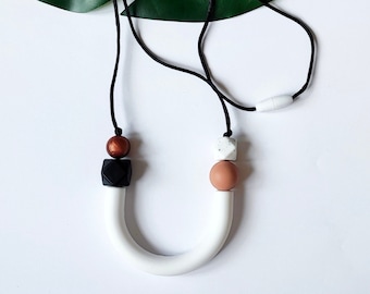 Minimalist Silicone Necklace: Black, White & Terracotta U-Bar