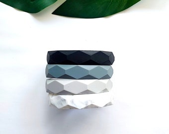 Geometric Silicone Bangle: Marble Grey Black, Chewable Mom Bracelet