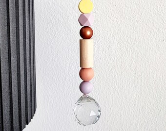 Crystal Prism Suncatcher: Modern Copper, Blush, Lilac Wood Beads
