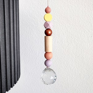 Modern suncatcher copper lilac blush pink / Sun catcher / Crystal prism decoration/ Glass crystal  silicone and wood beads/ Sonnenfänger