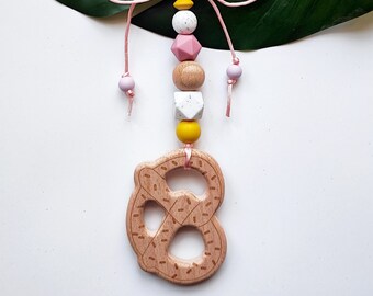 Maxi Cosi Baby Toy: Wood Pretzel, Mango Lilac Beads