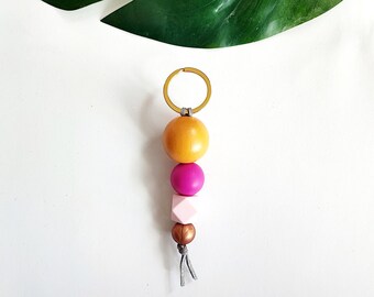 Tropical Beaded Keychain: Copper, Mango, and Fuchsia Bag Charm