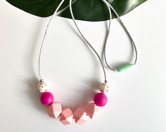 Geometric Silicone Necklace: Lime, Lilac & Terrazzo Breastfeeding Chain