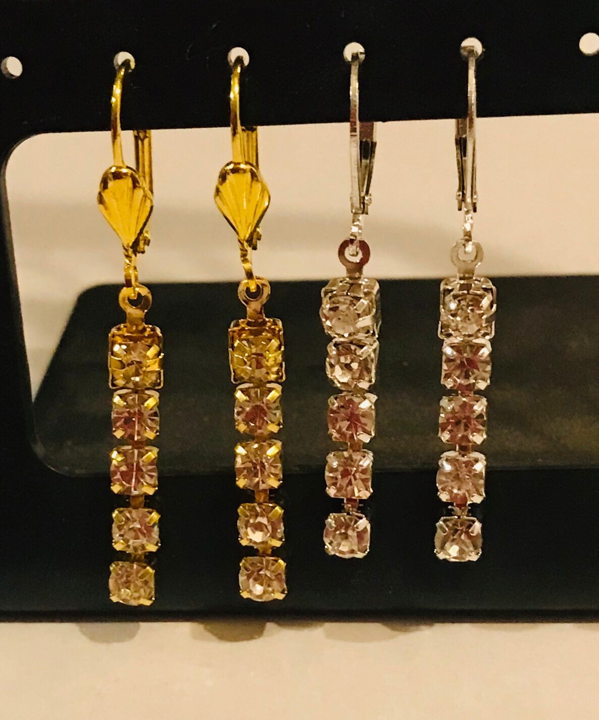 Tennis Rhinestone earrings dangle Gold or silver 4.3mm ss18 Etsy