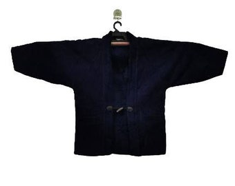 Japanese Traditional Winter Hanten Coat Black Velvet With Robe H089