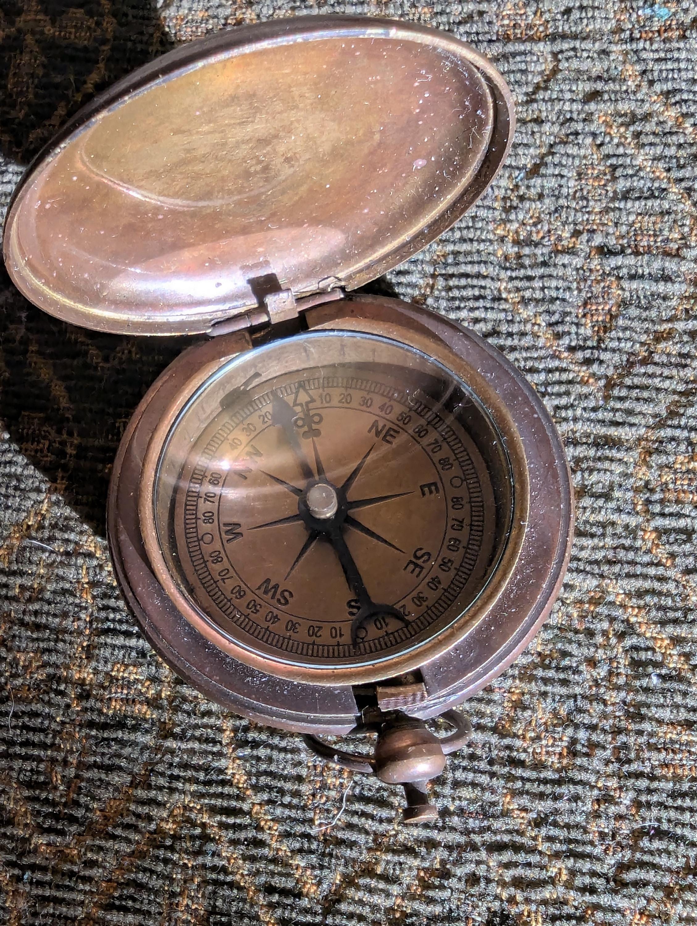 Ross London Pocket Compass – Vintage Brass/copper Flip-lid Compass