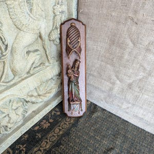 Original Gothic church Icon wood carving of Mary and child in English oak