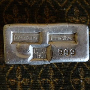 10 oz Venters .999 Fine Silver Bar – Hand Poured Bullion Ingot | Collectible Silver Investment | Vintage Look with Natural Surface Texture