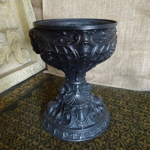 Spelter chalice bowl with mermaids and masks, shells, nautical, marine themed