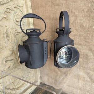 Antique Lantern – Vintage Black Metal Railway or Carriage Lamp