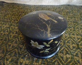Chinese black lacquer Papier Mache trinket, powder, box